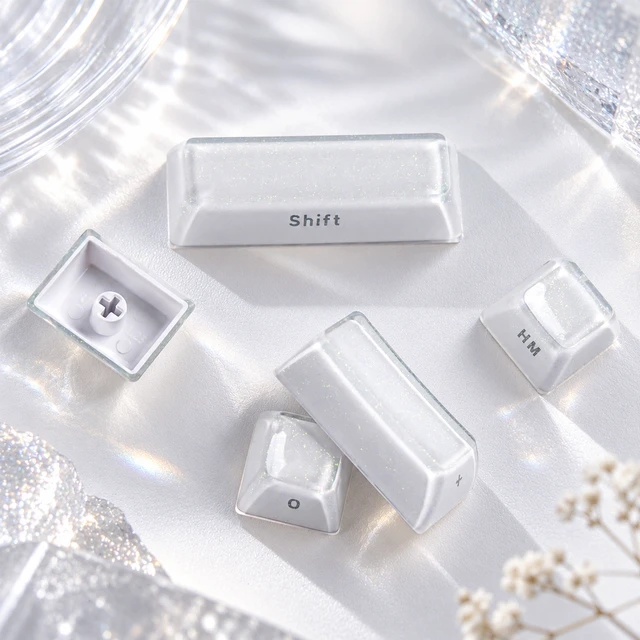 Alt view image 3 of 7 - Womier Starry Sky Crystal Keycaps,124 Keys Jelly Clear Keycaps-White Glittering Keycaps