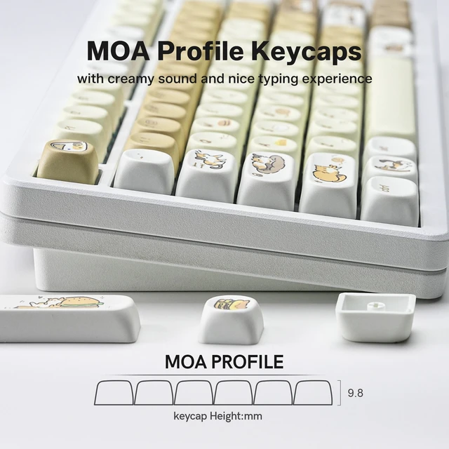 Alt view image 6 of 7 - Womier Cute Brown PBT Keycaps, MOA Profile Round Keyboard Keycaps, Cute Cat