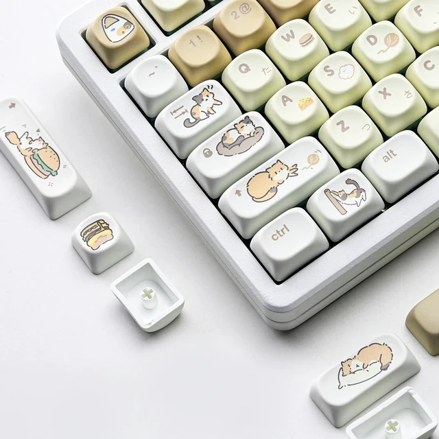 Alt view image 5 of 7 - Womier Cute Brown PBT Keycaps, MOA Profile Round Keyboard Keycaps, Cute Cat