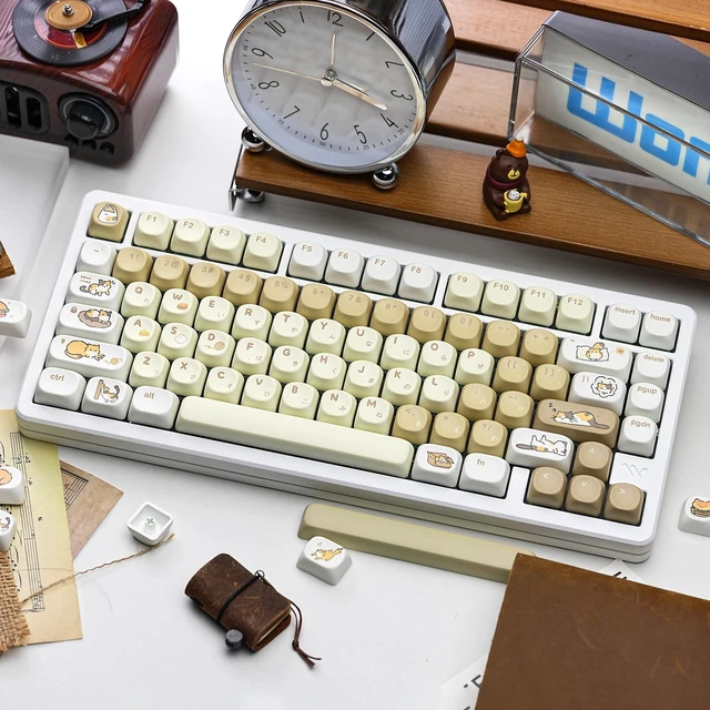 Alt view image 4 of 7 - Womier Cute Brown PBT Keycaps, MOA Profile Round Keyboard Keycaps, Cute Cat