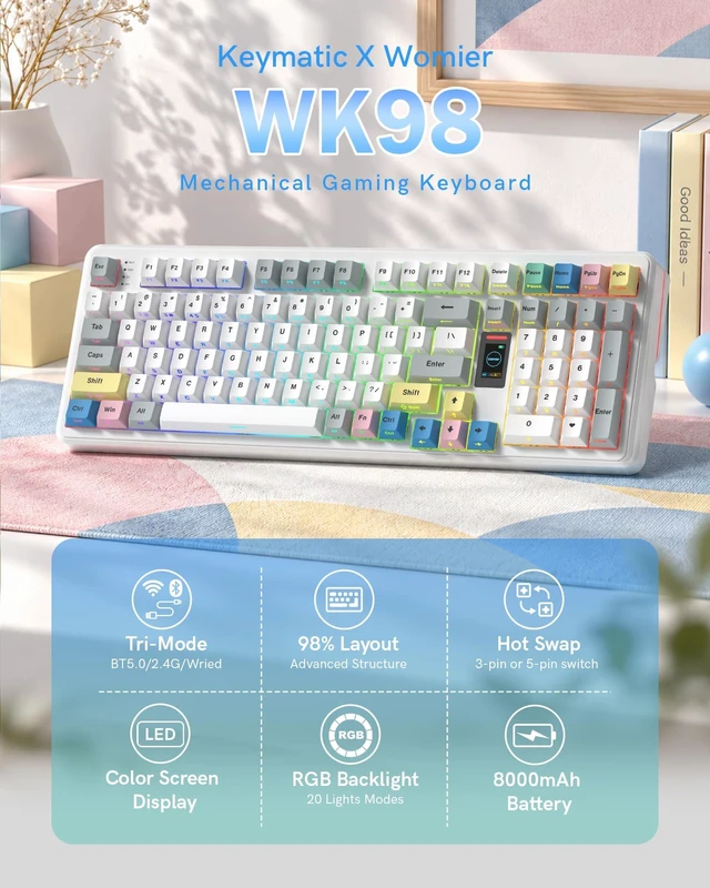 Alt view image 2 of 7 - Womier Mechanical Keyboard,98% Creamy Keyboard Gaming Keyboard,White