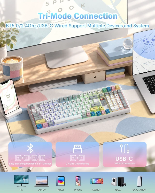 Alt view image 3 of 7 - Womier Mechanical Keyboard,98% Creamy Keyboard Gaming Keyboard,White