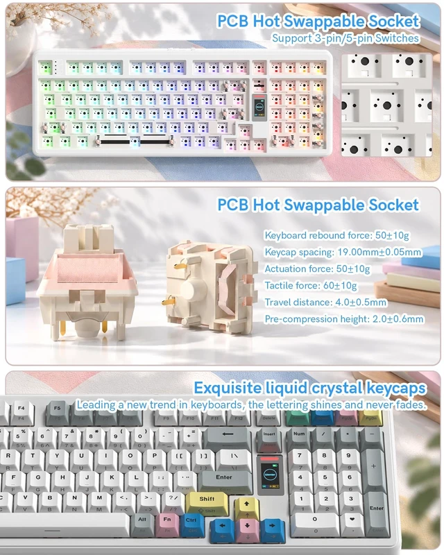 Alt view image 6 of 7 - Womier Mechanical Keyboard,98% Creamy Keyboard Gaming Keyboard,White