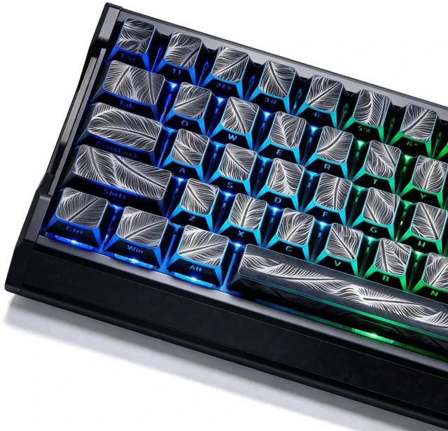 Alt view image 4 of 7 - Womier Double Shot Keycaps Shine Through Side Print, Black Feather Texture