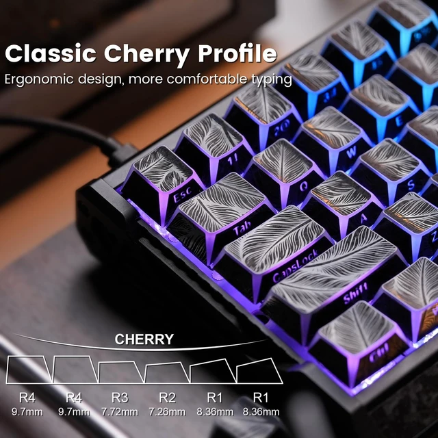 Alt view image 6 of 7 - Womier Double Shot Keycaps Shine Through Side Print, Black Feather Texture