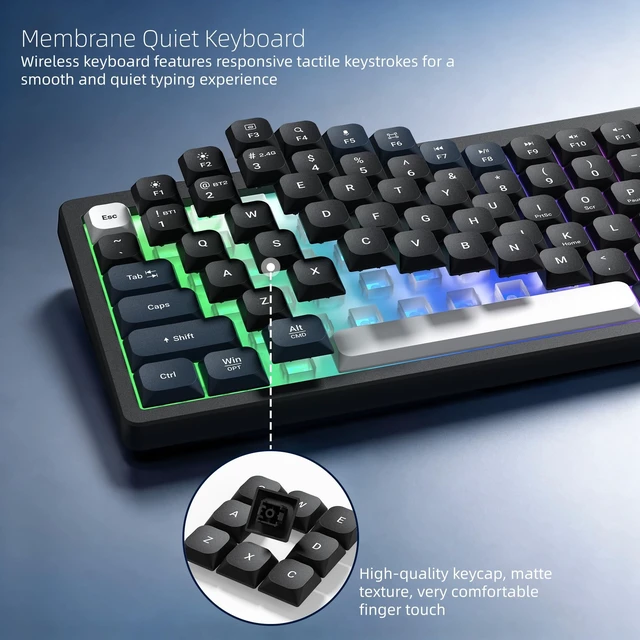 Alt view image 5 of 7 - Womier DK100 Wireless Keyboard Computer, LED Low Profile Creamy Keyboard