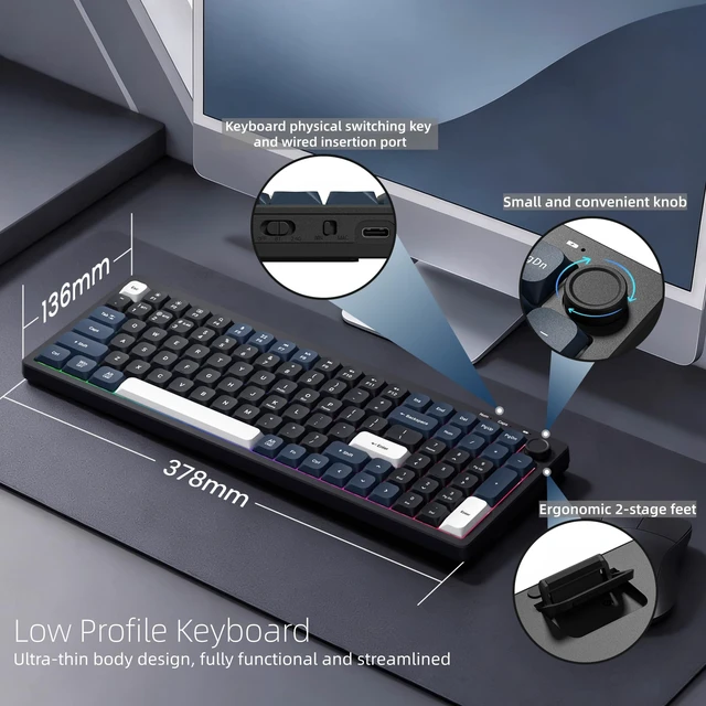 Alt view image 6 of 7 - Womier DK100 Wireless Keyboard Computer, LED Low Profile Creamy Keyboard