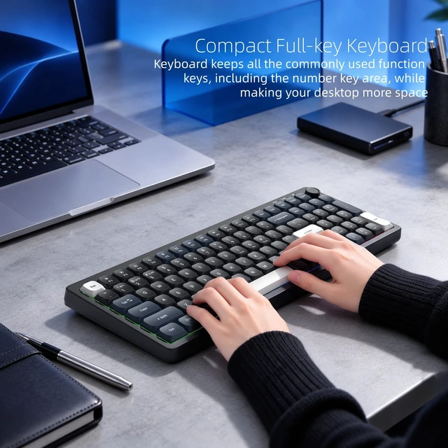 Alt view image 7 of 7 - Womier DK100 Wireless Keyboard Computer, LED Low Profile Creamy Keyboard