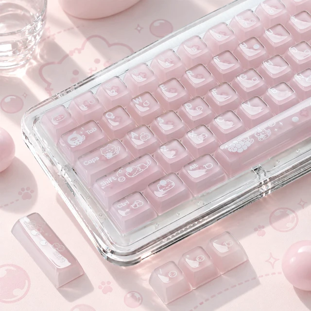 Main image of Womier Jelly Keycaps, Clear Cute Keycaps, Pink Translucent Keyboard Caps
