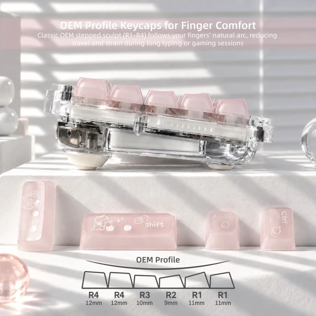 Alt view image 4 of 7 - Womier Jelly Keycaps, Clear Cute Keycaps, Pink Translucent Keyboard Caps