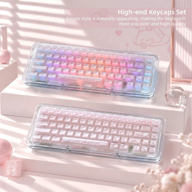 Alt view image 5 of 7 - Womier Jelly Keycaps, Clear Cute Keycaps, Pink Translucent Keyboard Caps