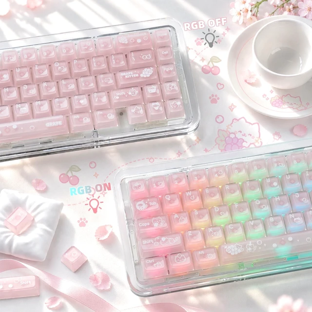 Alt view image 6 of 7 - Womier Jelly Keycaps, Clear Cute Keycaps, Pink Translucent Keyboard Caps