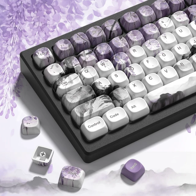 Alt view image 4 of 6 - Womier MOA Romantic Purple Keycaps, Custom PBT Keycaps Set, Keyboard Caps