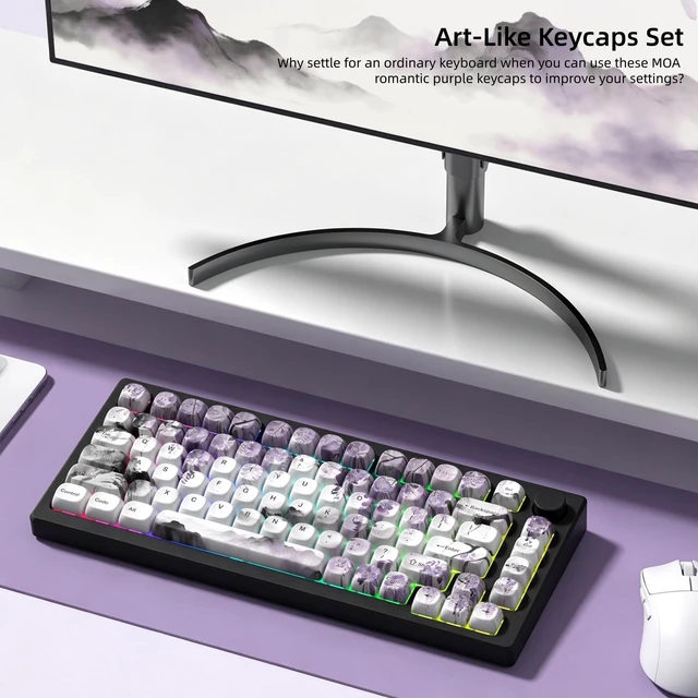 Alt view image 5 of 6 - Womier MOA Romantic Purple Keycaps, Custom PBT Keycaps Set, Keyboard Caps