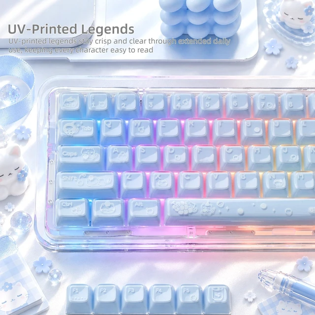 Alt view image 6 of 7 - Womier Jelly Keycaps, Clear Cute Keycaps, Blue Shine through Key caps