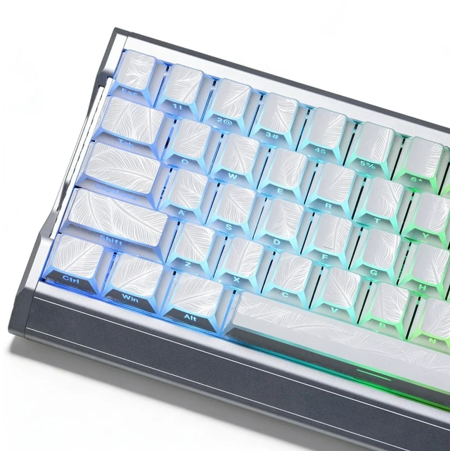 Main image of Womier Double Shot Keycaps Shine Through Side Print, White Feather Texture