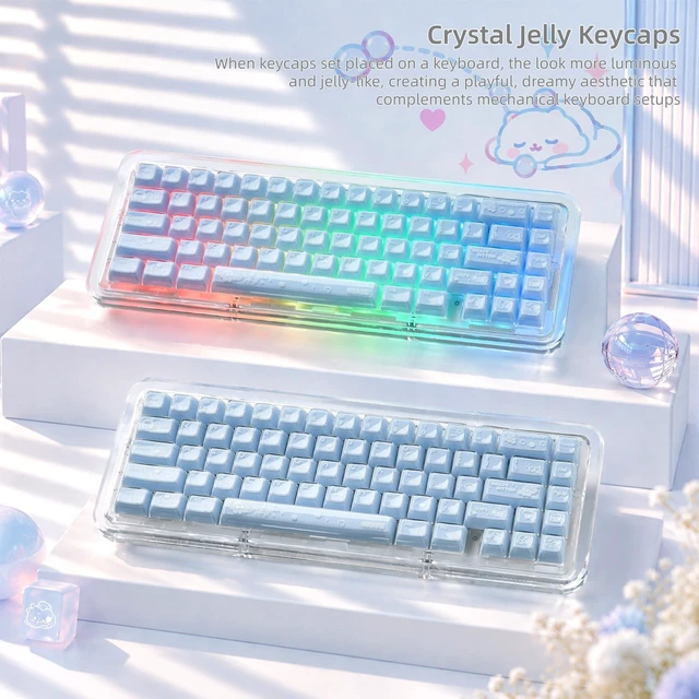 Alt view image 7 of 7 - Womier Jelly Keycaps, Clear Cute Keycaps, Blue Shine through Key caps