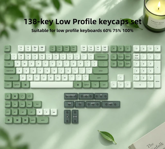 Alt view image 2 of 7 - Womier Low Profile keycaps Set,Double Shot PBT Key caps,Matcha Green