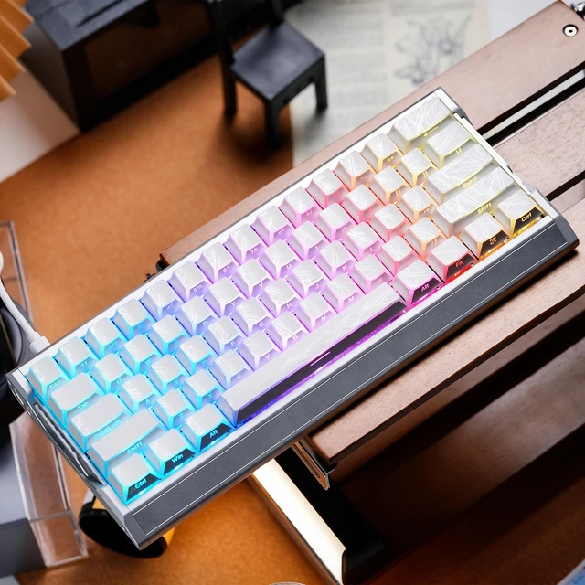 Alt view image 5 of 7 - Womier Double Shot Keycaps Shine Through Side Print, White Feather Texture