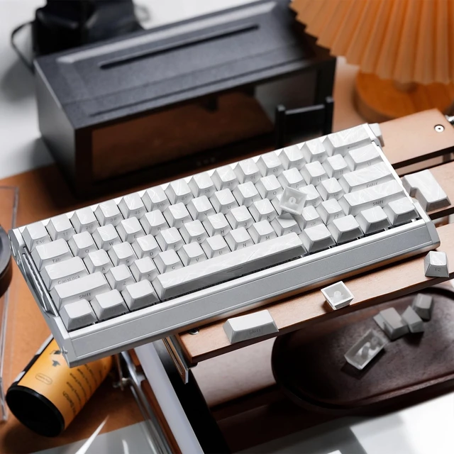 Alt view image 6 of 7 - Womier Double Shot Keycaps Shine Through Side Print, White Feather Texture
