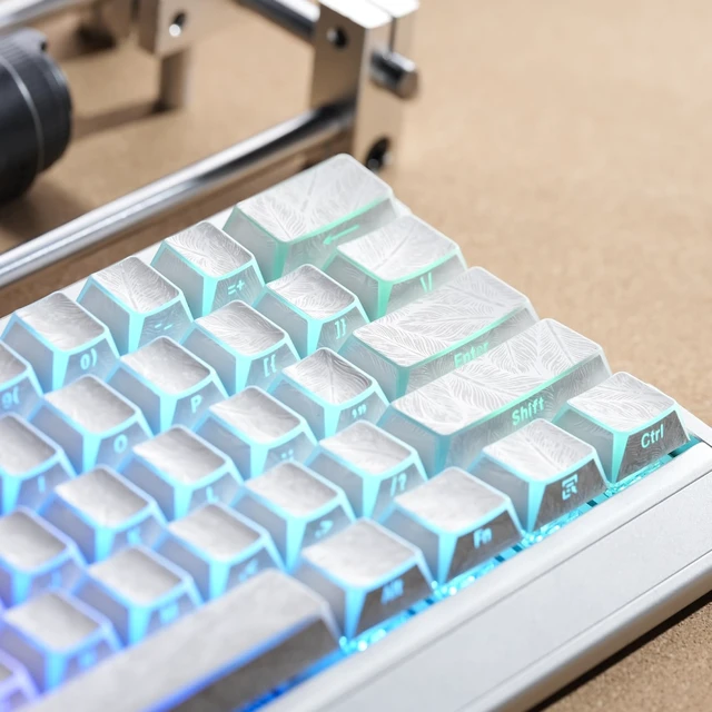 Alt view image 7 of 7 - Womier Double Shot Keycaps Shine Through Side Print, White Feather Texture