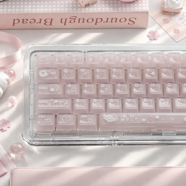 Alt view image 7 of 7 - Womier Jelly Keycaps, Clear Cute Keycaps, Pink Translucent Keyboard Caps