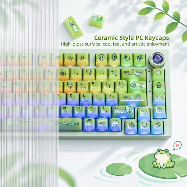 Alt view image 3 of 7 - Womier Jelly Green Frog Cute Keycaps, Matcha Shine Through Keycaps Set