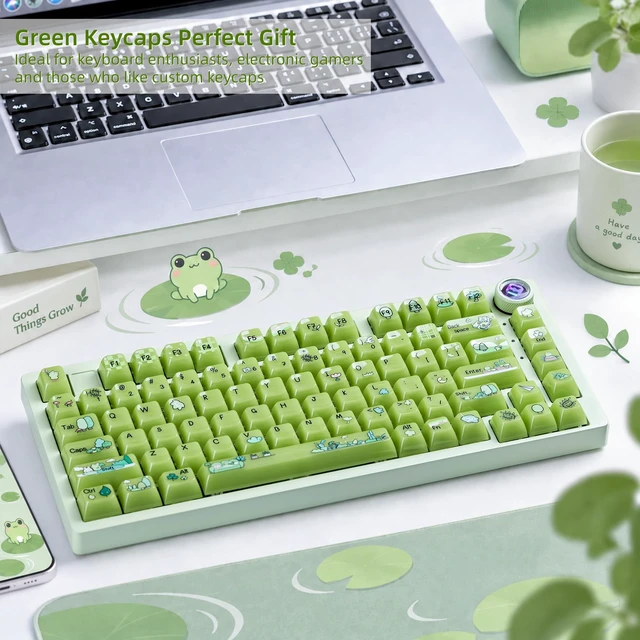 Alt view image 4 of 7 - Womier Jelly Green Frog Cute Keycaps, Matcha Shine Through Keycaps Set