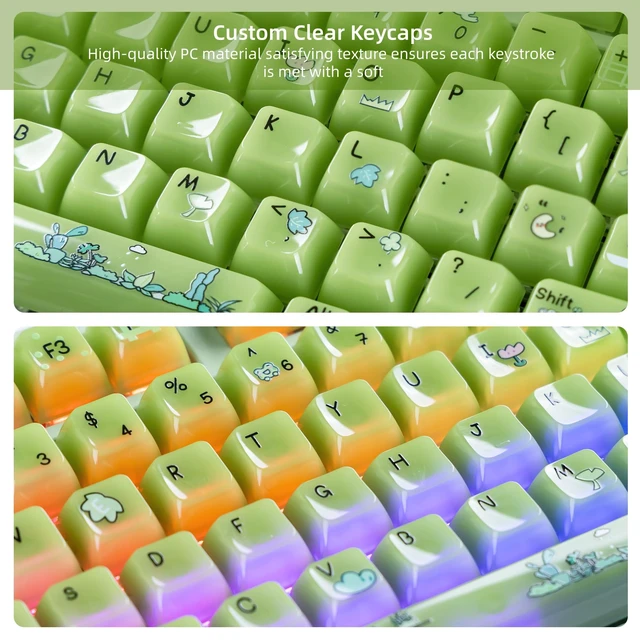 Alt view image 5 of 7 - Womier Jelly Green Frog Cute Keycaps, Matcha Shine Through Keycaps Set