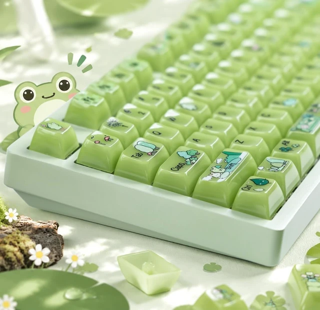 Alt view image 7 of 7 - Womier Jelly Green Frog Cute Keycaps, Matcha Shine Through Keycaps Set