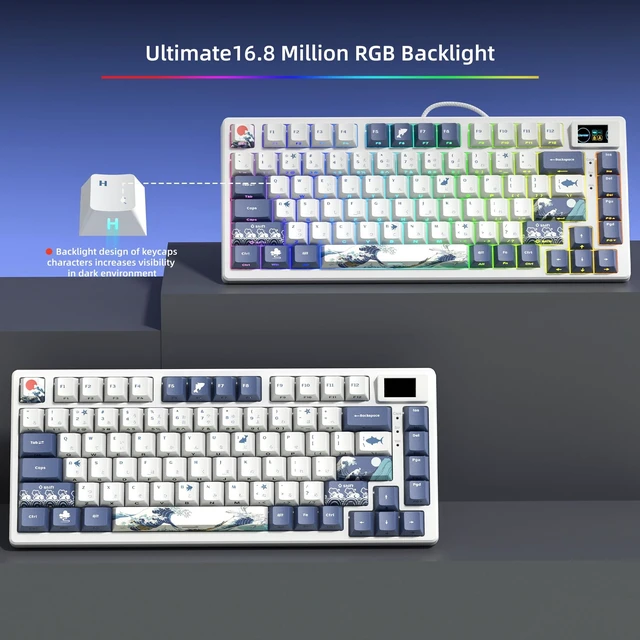 Alt view image 4 of 6 - Womier SK80 75% Keyboard with Color Multimedia Display Gaming Keyboard with Shine through Keycaps