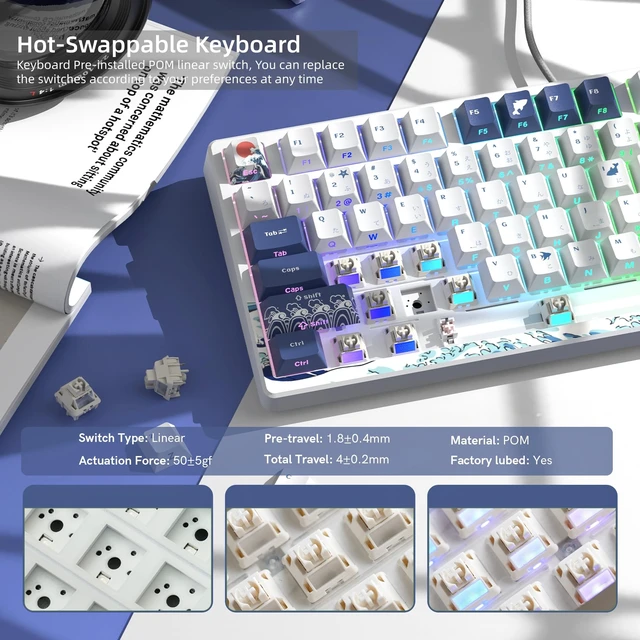 Alt view image 5 of 6 - Womier SK80 75% Keyboard with Color Multimedia Display Gaming Keyboard with Shine through Keycaps