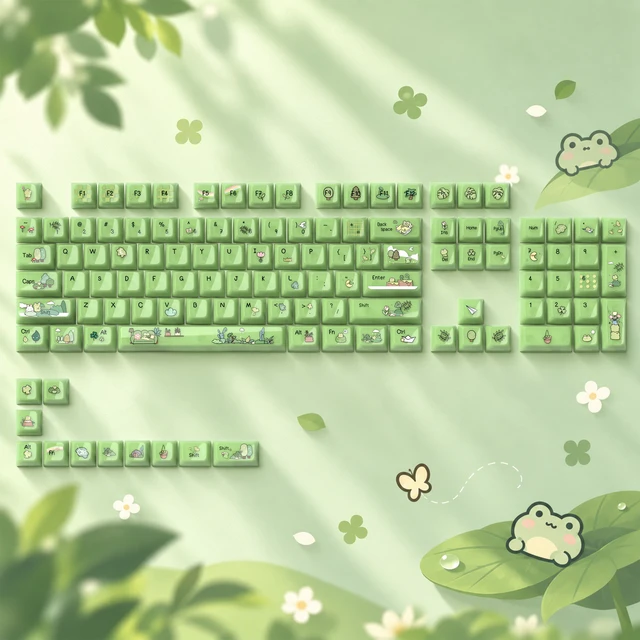Alt view image 2 of 7 - Womier Jelly Green Frog Cute Keycaps, Matcha Shine Through Keycaps Set