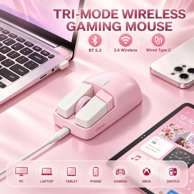 Alt view image 2 of 7 - Womier RM1 Wireless Gaming Mouse, 6400 DPI Gaming Mouse, 2.4G/Bluetooth/USB