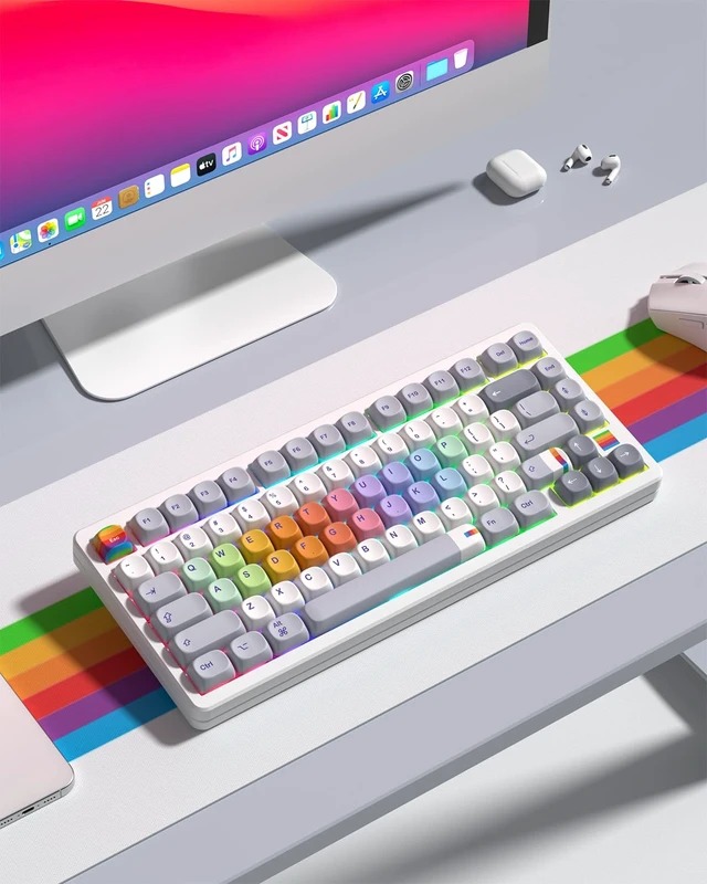 Alt view image 6 of 7 - Womier MOA Profile PBT Keycaps,121 Keys Retro Rainbow Keycap Set, Dye-Sublimation, MOA Profile, Rainbow Theme for Most 60% 65% 75% 80% 100% US Layout Cherry MX Switches Mechanical Keyboard