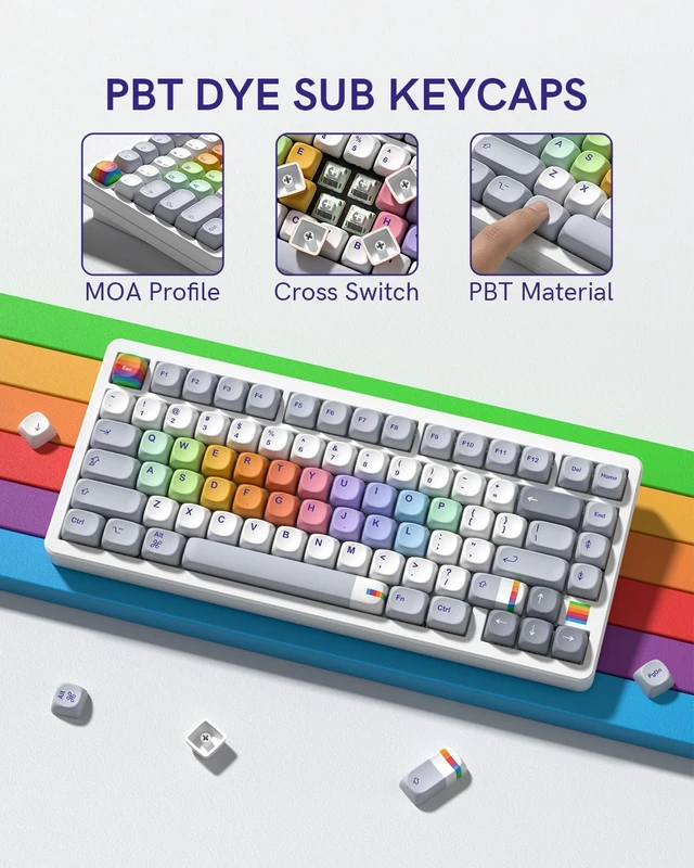 Alt view image 7 of 7 - Womier MOA Profile PBT Keycaps,121 Keys Retro Rainbow Keycap Set, Dye-Sublimation, MOA Profile, Rainbow Theme for Most 60% 65% 75% 80% 100% US Layout Cherry MX Switches Mechanical Keyboard