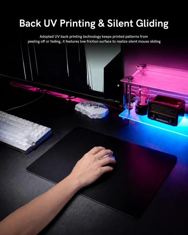 Alt view image 5 of 7 - Womier Glass Gaming Mouse Pad, Large Hard Glass Mousepad 15.8×11.8 Inch, Ultra-Smooth Etched Finish Surface, Precise Tracking, Anti-Slip Rubber Base, Ideal for Gaming & Work, Black