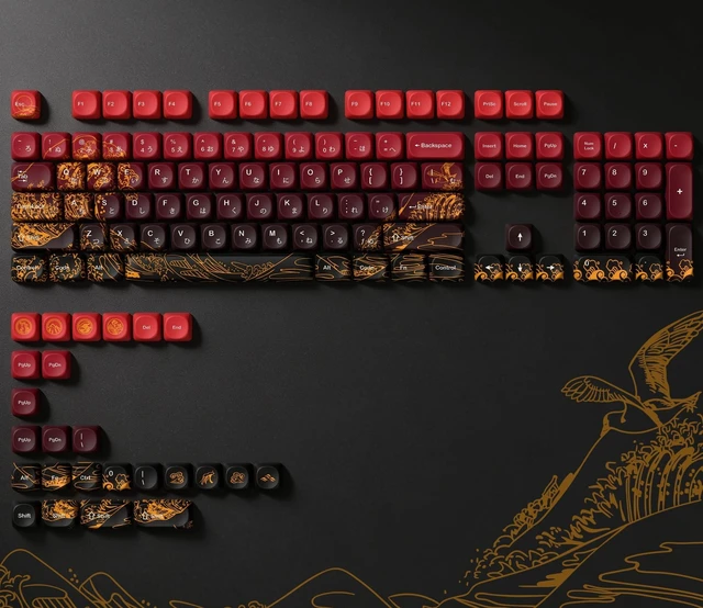 Alt view image 2 of 7 - Womier PBT Keyboard Keycaps, Red MOA keycaps,Kanagawa theme