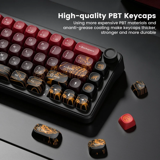 Alt view image 4 of 7 - Womier PBT Keyboard Keycaps, Red MOA keycaps,Kanagawa theme