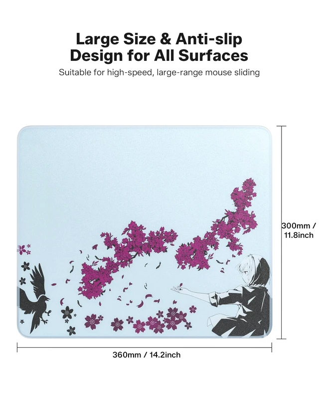 Alt view image 2 of 7 - Womier Glass Mousepad for Gaming, Tempered Glass Mouse Pad, 14.2" x 11.8", Sakura