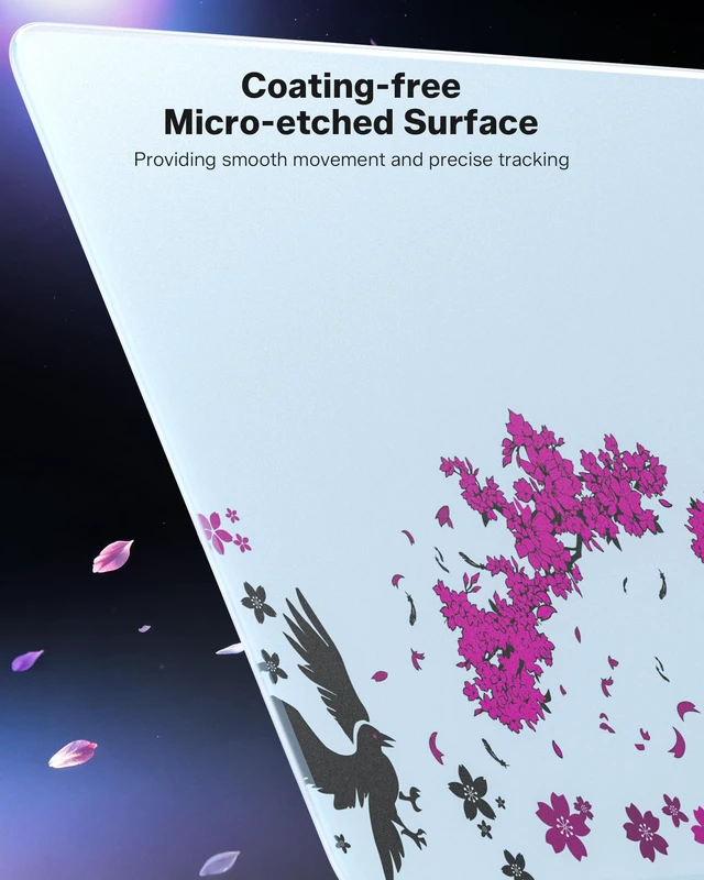 Alt view image 3 of 7 - Womier Glass Mousepad for Gaming, Tempered Glass Mouse Pad, 14.2" x 11.8", Sakura