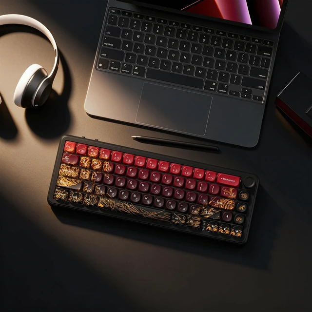 Alt view image 6 of 7 - Womier PBT Keyboard Keycaps, Red MOA keycaps,Kanagawa theme