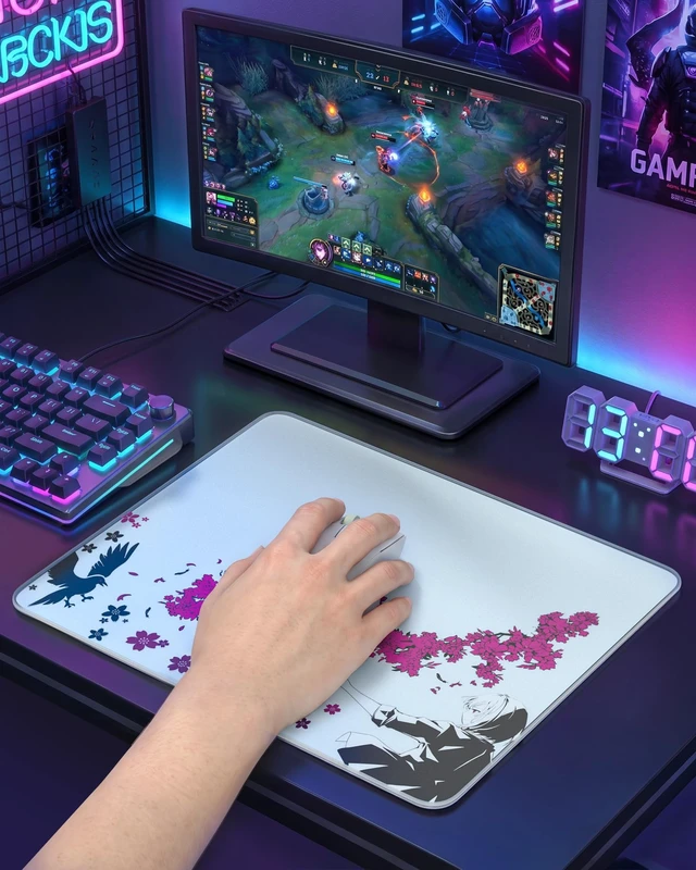 Alt view image 4 of 7 - Womier Glass Mousepad for Gaming, Tempered Glass Mouse Pad, 14.2" x 11.8", Sakura
