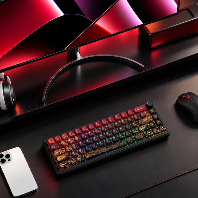 Alt view image 7 of 7 - Womier PBT Keyboard Keycaps, Red MOA keycaps,Kanagawa theme