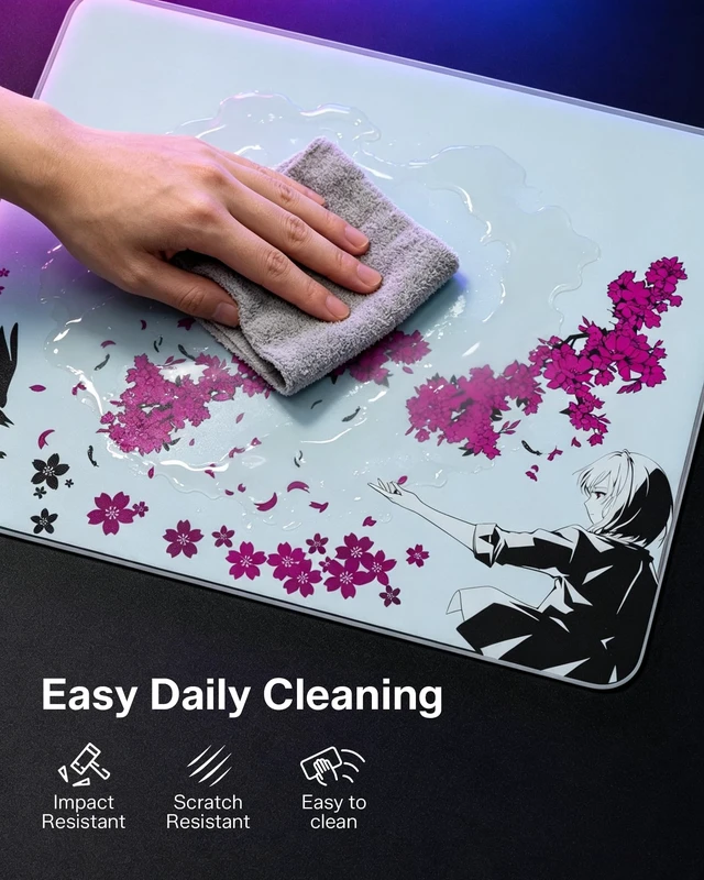 Alt view image 7 of 7 - Womier Glass Mousepad for Gaming, Tempered Glass Mouse Pad, 14.2" x 11.8", Sakura