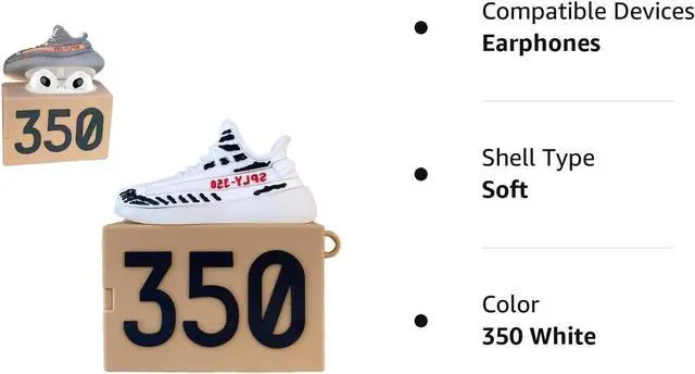 Alt view image 3 of 6 - Shoe Box Case Cover fit for Airpods 3 3rd Generation 2021 (350 White), 3D Creative Sports Shoes Cute Cartoon Funny Fun, Soft Silicone Skin Keychain Ring, for Girls Boys Teens Men