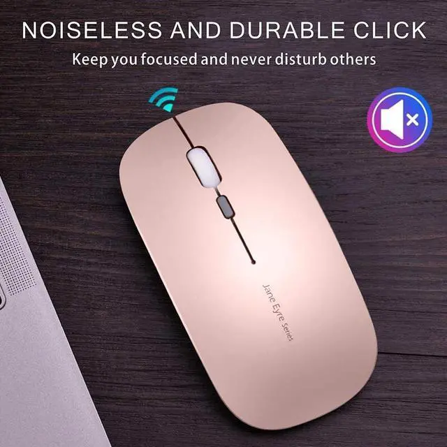 Alt view image 3 of 7 - KEXIKELE Slim Rechargeable Wireless Mouse, 2.4G Portable Optical Silent Ultra Thin Wireless Computer Mouse with USB Receiver and Type C Adapter, Compatible with PC, Laptop, Desktop (Rose Gold)