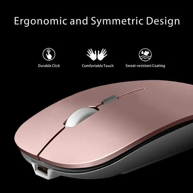 Alt view image 6 of 7 - KEXIKELE Slim Rechargeable Wireless Mouse, 2.4G Portable Optical Silent Ultra Thin Wireless Computer Mouse with USB Receiver and Type C Adapter, Compatible with PC, Laptop, Desktop (Rose Gold)