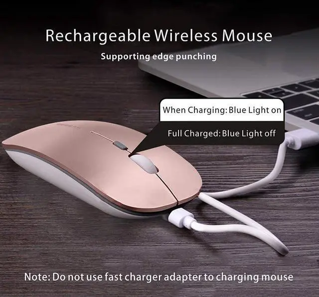 Alt view image 7 of 7 - KEXIKELE Slim Rechargeable Wireless Mouse, 2.4G Portable Optical Silent Ultra Thin Wireless Computer Mouse with USB Receiver and Type C Adapter, Compatible with PC, Laptop, Desktop (Rose Gold)
