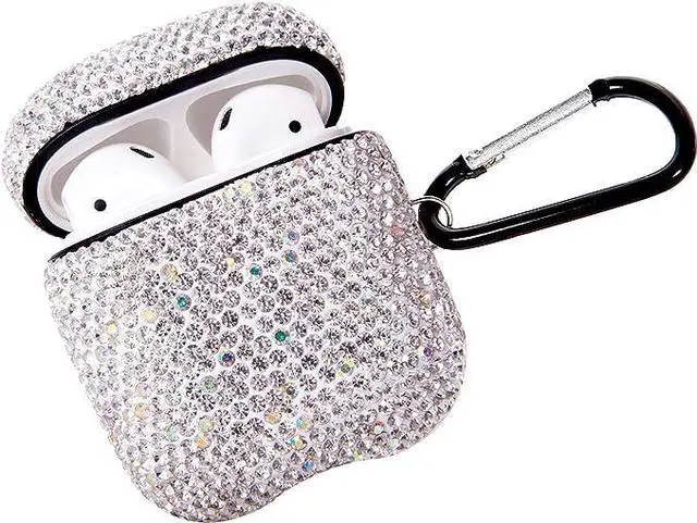 Alt view image 3 of 5 - Sparkly Diamond Case for AirPods with Keychain, Shockproof Protective Premium Bling Rhinestone Cover Skin Compatible with AirPods Charging Case 2 & 1(White+AB C5)